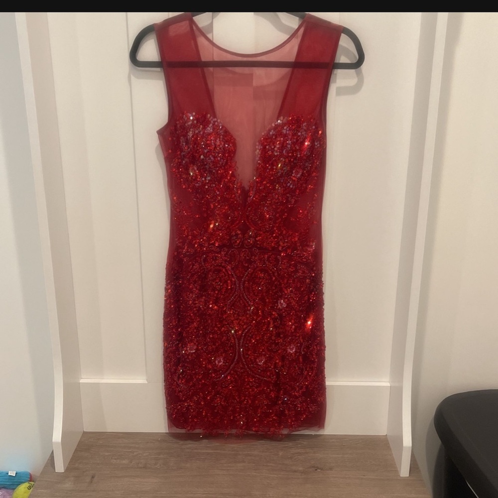 Red sequins dress